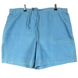 Erika Petite Pull On Shorts Women Sze PL Light Blue Chambray Wash Cotton Pockets
